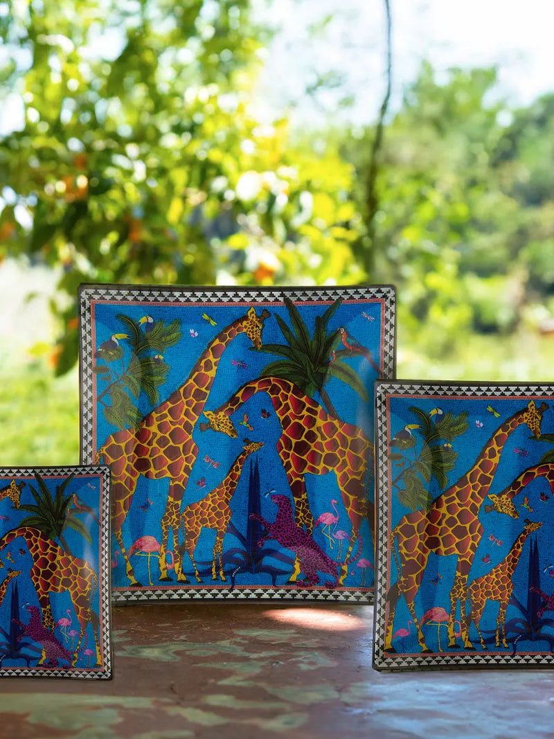 Ortigia - Glass Plate Giraffe Blue